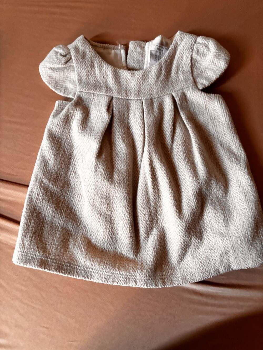 Tahari Baby Dress Size 12M Tweed Bow Cap Sleeve Cream